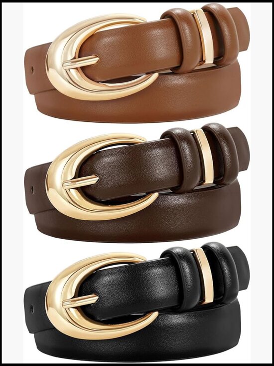 Women\'s Faux Leather Belt Set with Gold Buckle for Jeans and Pants main image 5